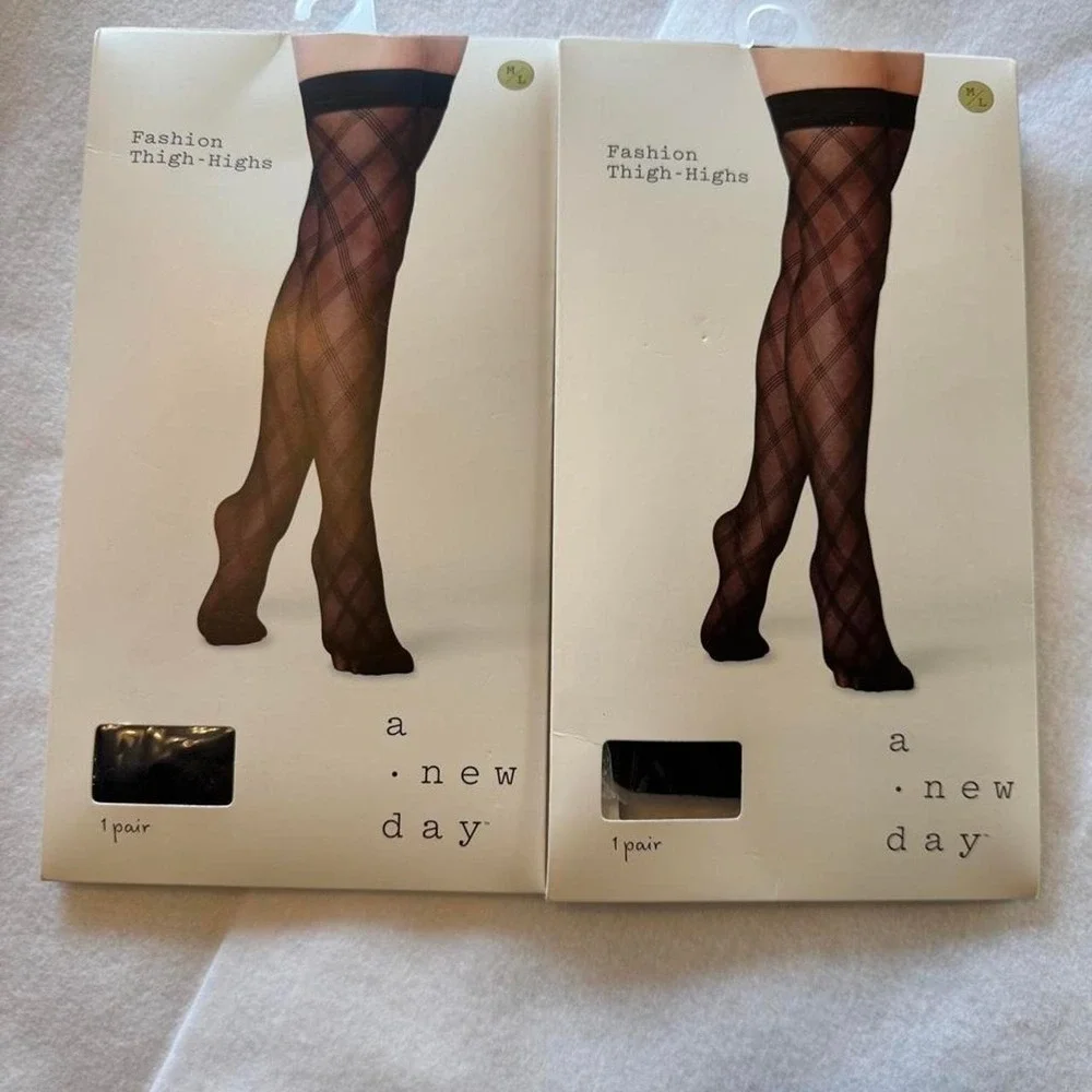 A New Day black diamond pattern nylon & spandex thigh-highs. Size M/L